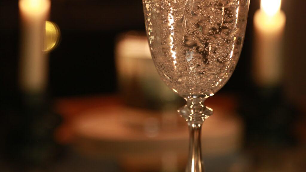 A crystal glass with sparkling water