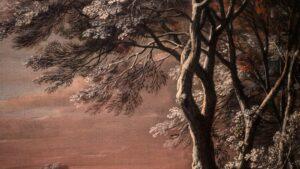 Detailed view of a snowy 16th-century Belgian village scene in a Flemish winter painting.