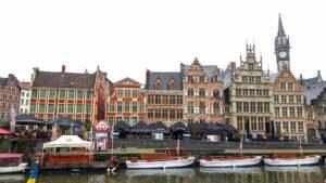 The historic Graslei quay in Ghent, Belgium, where the traditions of Flemish Waterzooi began.