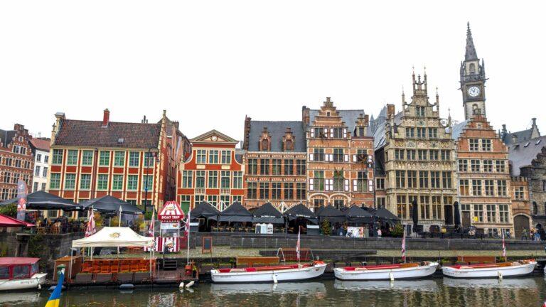 The historic Graslei quay in Ghent, Belgium, where the traditions of Flemish Waterzooi began.