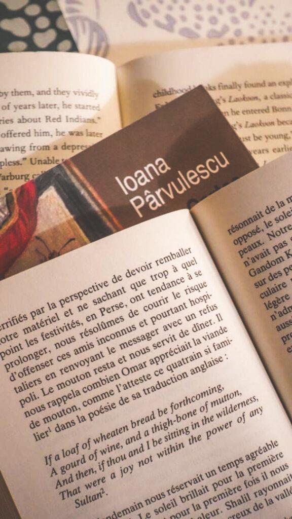 Close-up of open pages of stacked books, symbolizing the ritual of reading for mental well-being.